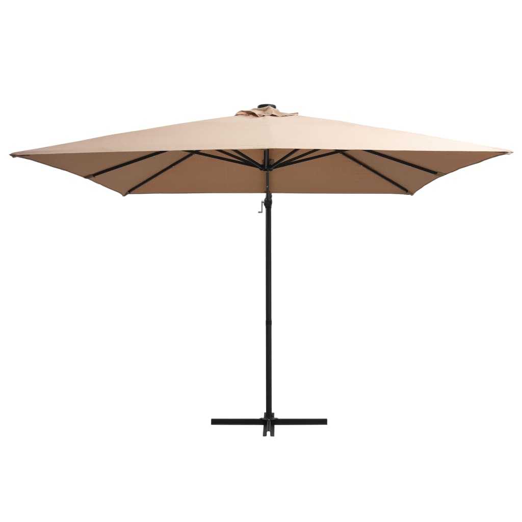 Vidaxl flytande parasol med LED och stålstång 250x250 cm taupe