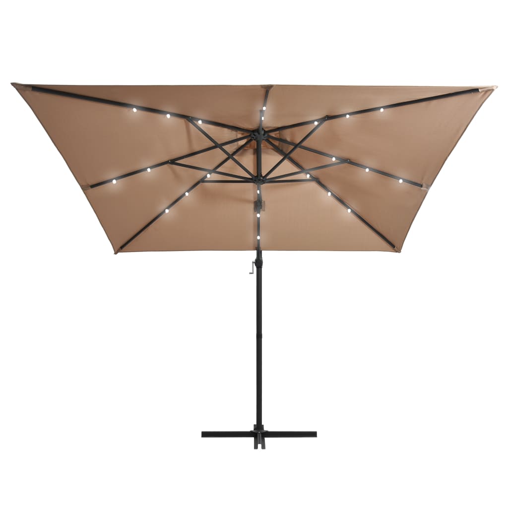 Vidaxl flytande parasol med LED och stålstång 250x250 cm taupe