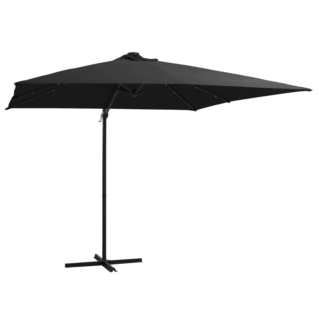 Vidaxl Floating parasol with LED and steel pole 250x250 cm black