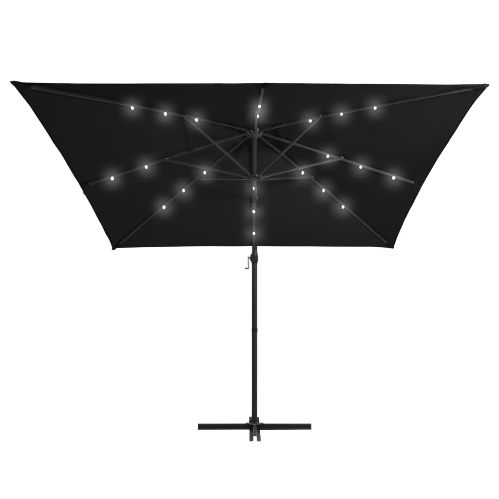 Vidaxl flytende parasol med LED og stålstang 250x250 cm svart