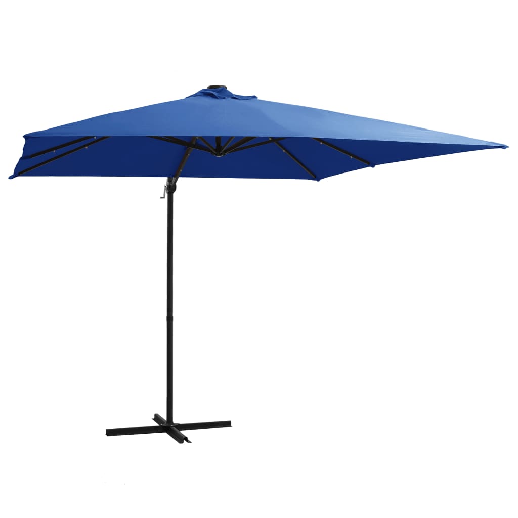 Vidaxl -schwimmendes Parasol mit LED und Stahlpol 250x250 cm Azurblau