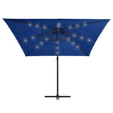 Vidaxl flytande parasol med LED och stålstång 250x250 cm azurblå