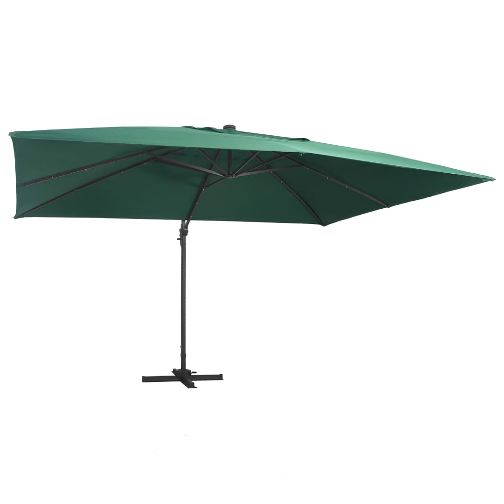 Vidaxl flytande parasol med LED och aluminiumstång 400x300 cm grön