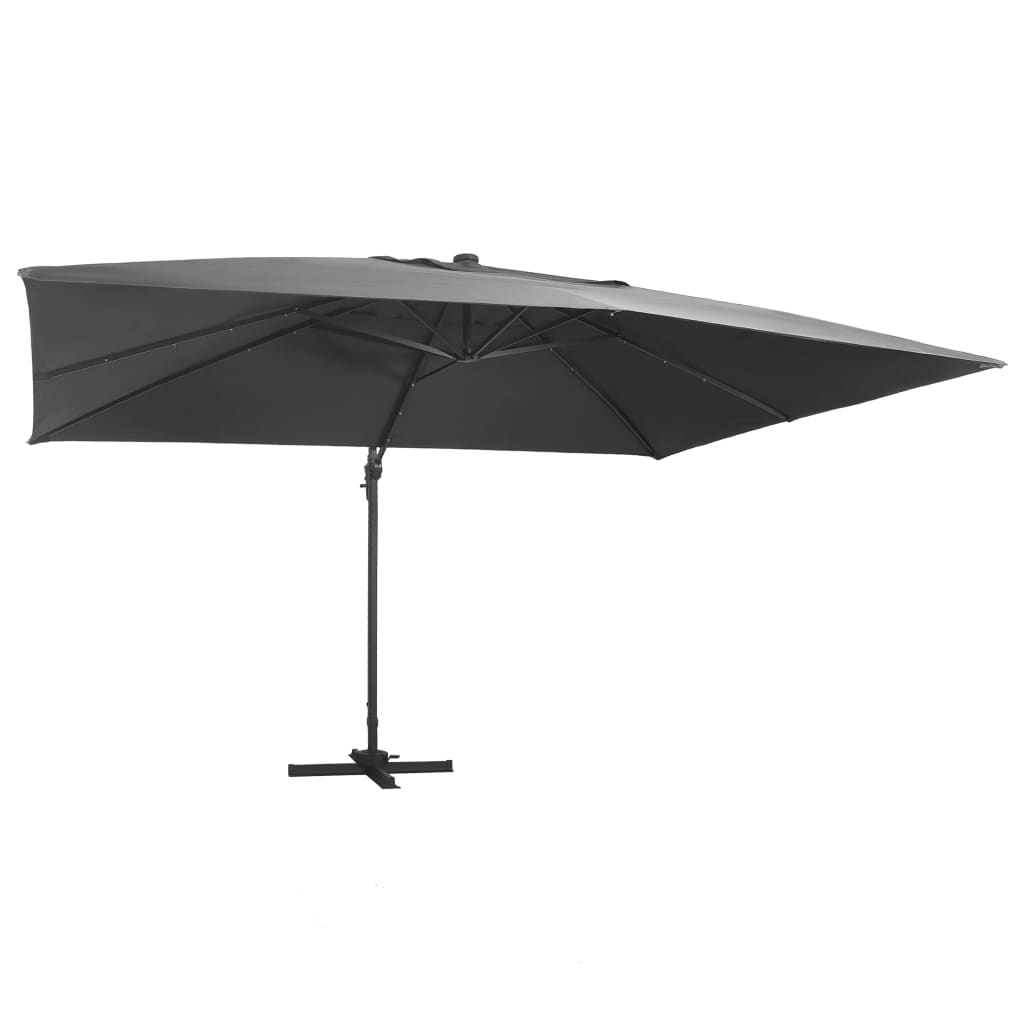 Vidaxl zweefparasol met led en aluminium paal 400x300 cm antraciet