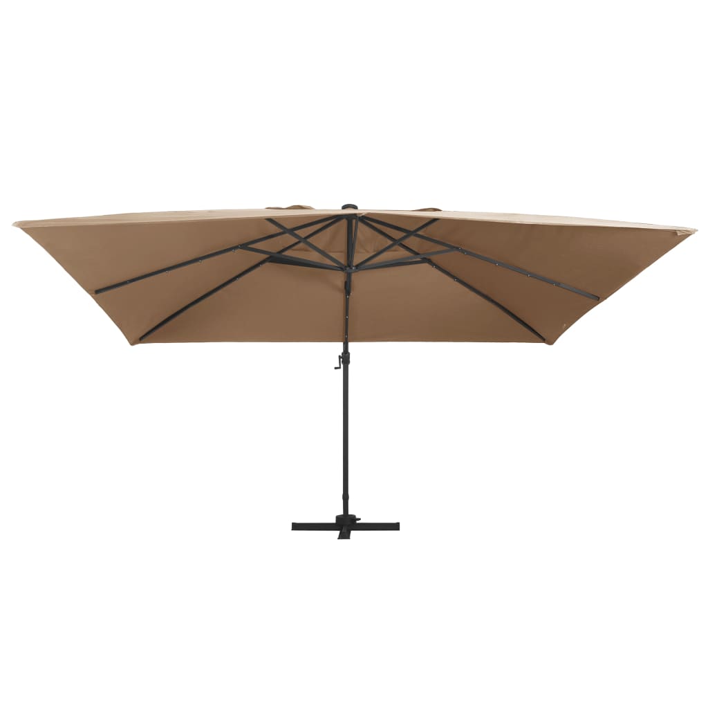 Vidaxl zweefparasol met led en aluminium paal 400x300 cm taupe