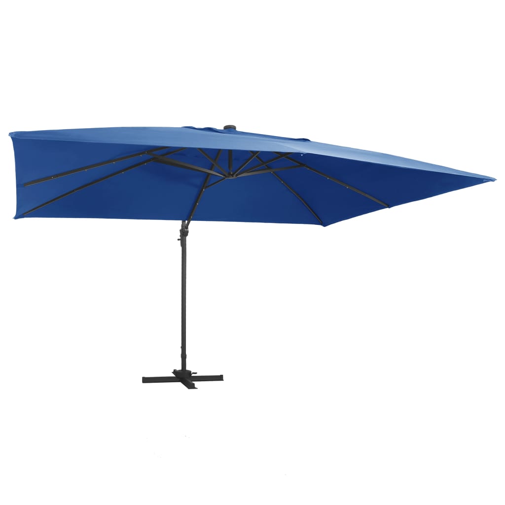 Vidaxl zweefparasol met led en aluminium paal 400x300 cm azuurblauw