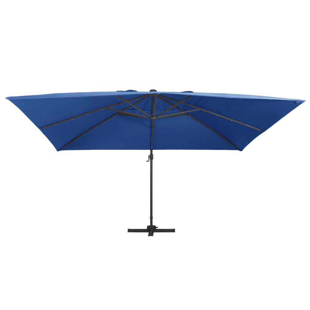 Vidaxl zweefparasol met led en aluminium paal 400x300 cm azuurblauw