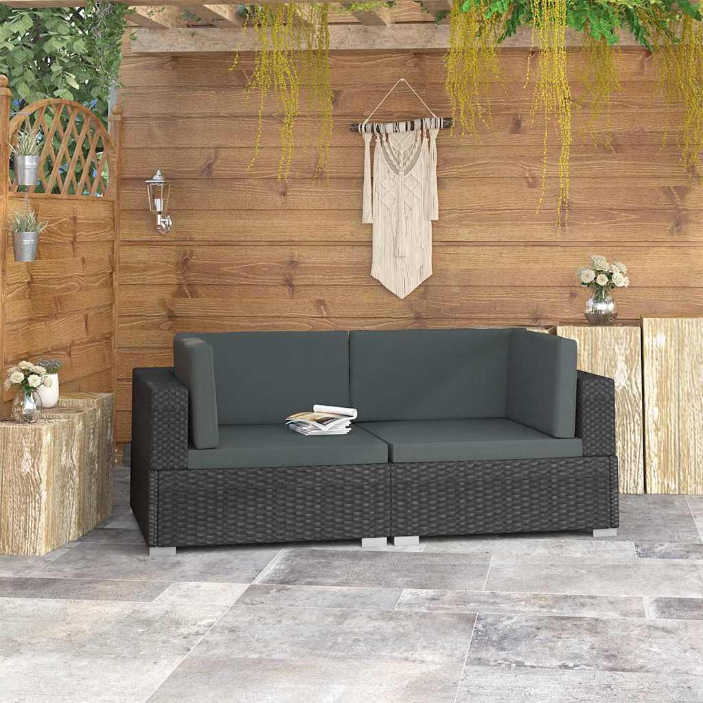 Vidaxl hoekbanken 2 st met kussens poly rattan zwart