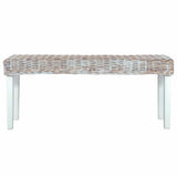 Vidaxl bankje 110 cm natuurlijk kubu rattan en massief mahoniehout wit