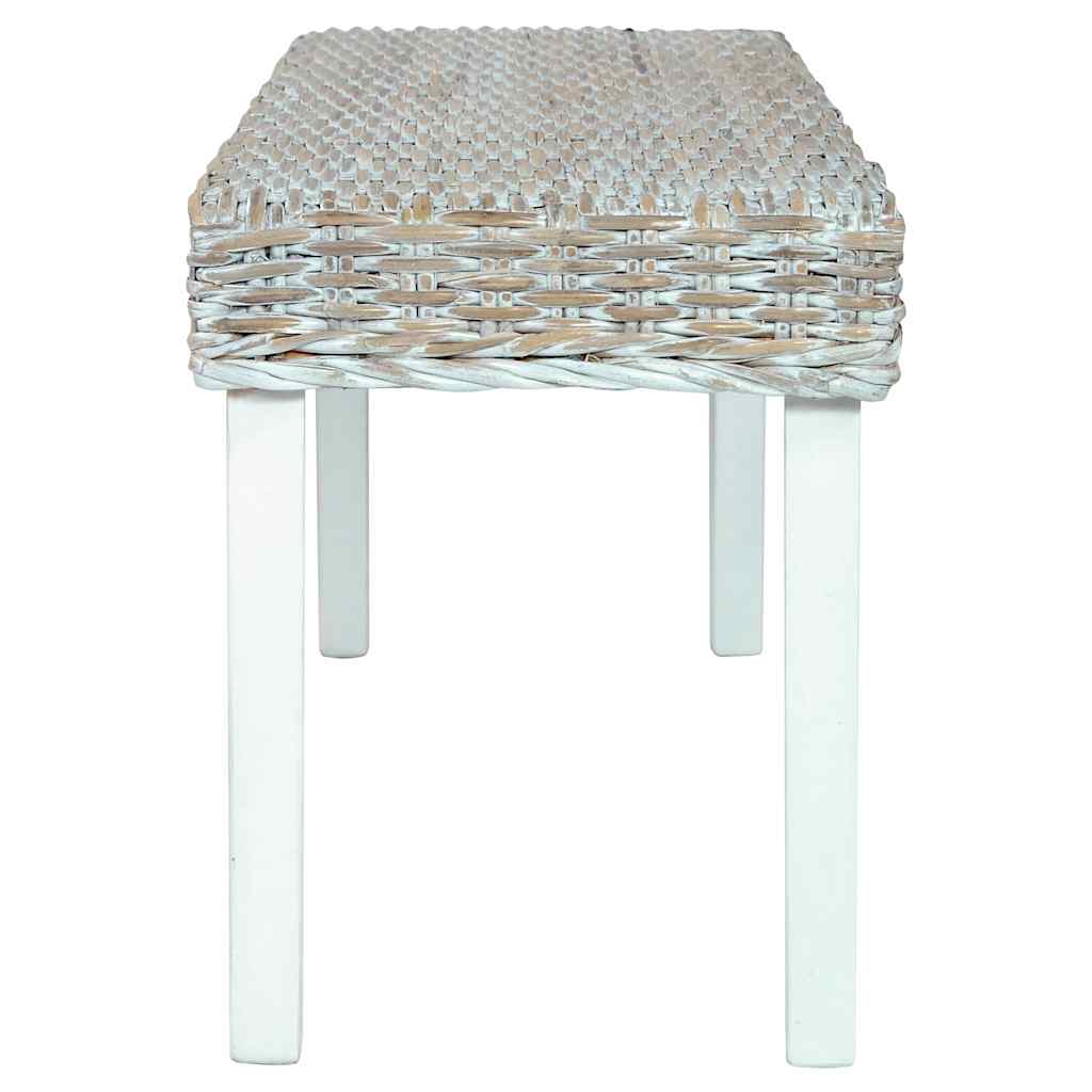 Vidaxl bankje 110 cm natuurlijk kubu rattan en massief mahoniehout wit