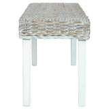 Vidaxl bankje 110 cm natuurlijk kubu rattan en massief mahoniehout wit
