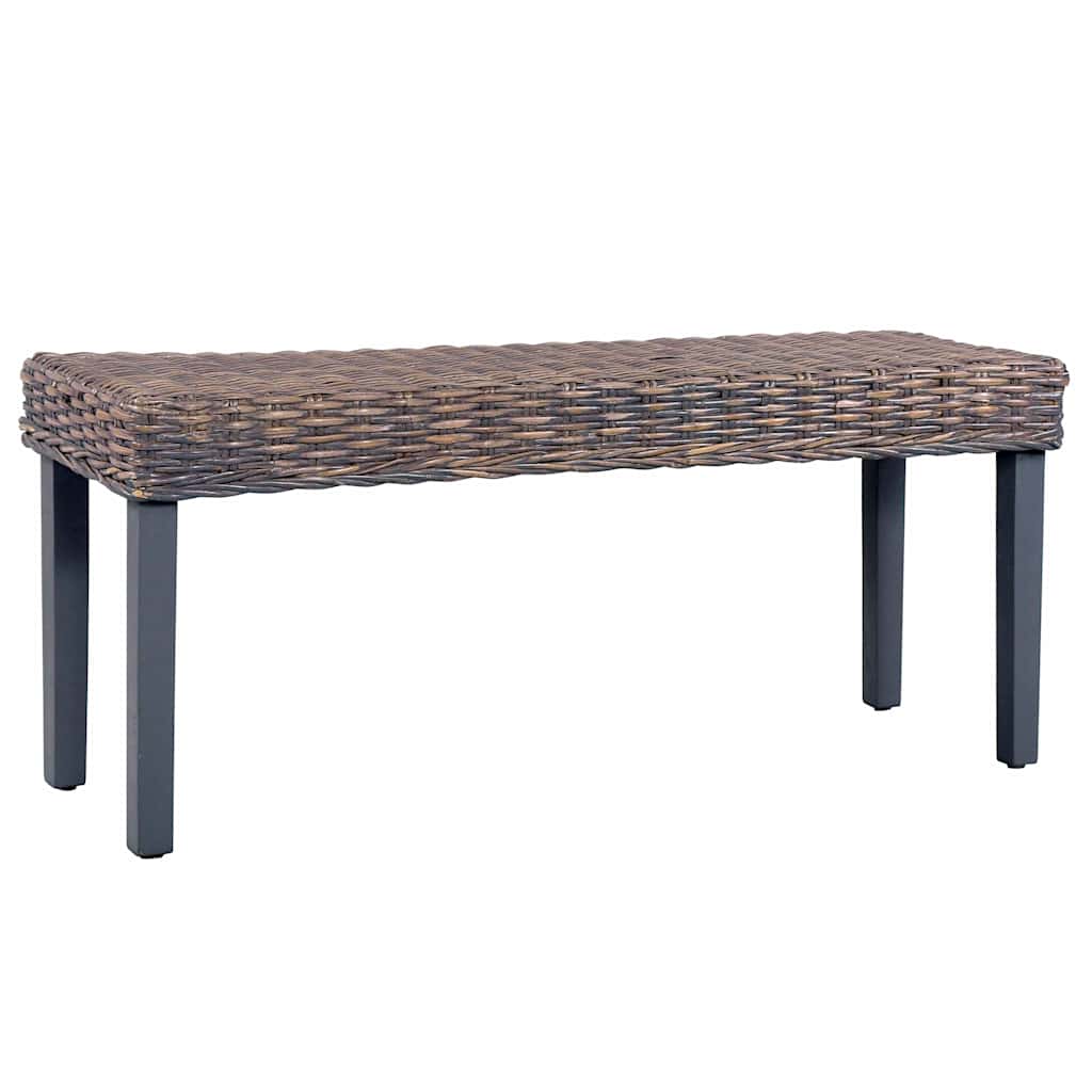Vidaxl bankje 110 cm natuurlijk kubu rattan en massief mahoniehout grijs