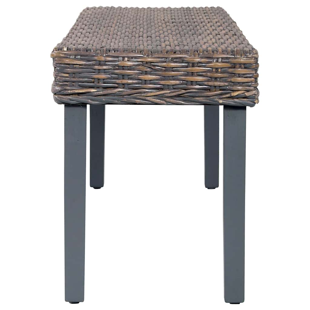 Vidaxl bankje 110 cm natuurlijk kubu rattan en massief mahoniehout grijs