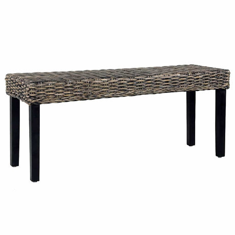 Vidaxl bankje 110 cm natuurlijk kubu rattan en massief mahoniehout zwart