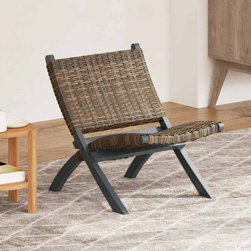 Vidaxl relaxstoel natuurlijk kubu rattan en massief mahoniehout grijs
