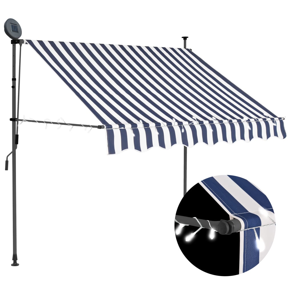 Vidaxl Luifel extensible manuellement avec LED 150 cm bleu et blanc