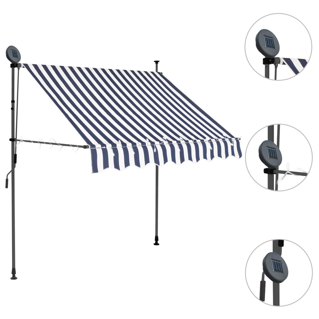 Vidaxl Luifel manually extendable with LED 150 cm blue and white