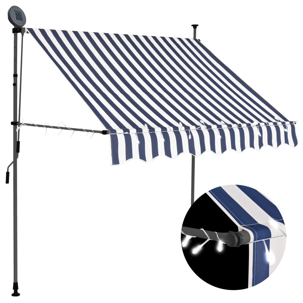 Vidaxl luifel extensible manuellement avec LED 200 cm bleu et blanc