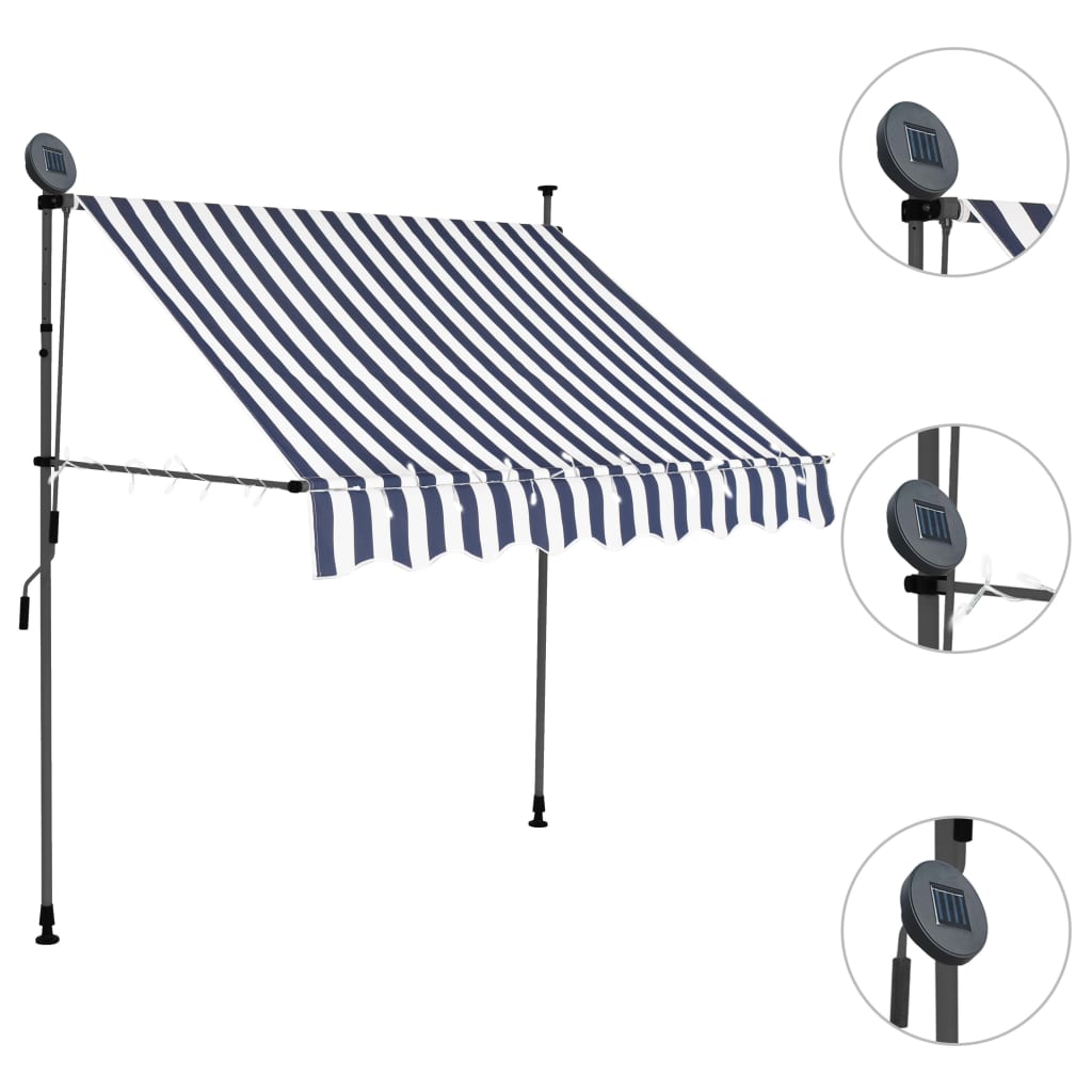 Vidaxl luifel extensible manuellement avec LED 200 cm bleu et blanc