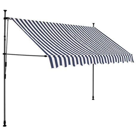 Vidaxl luifel handmatig uitschuifbaar met led 300 cm blauw en wit