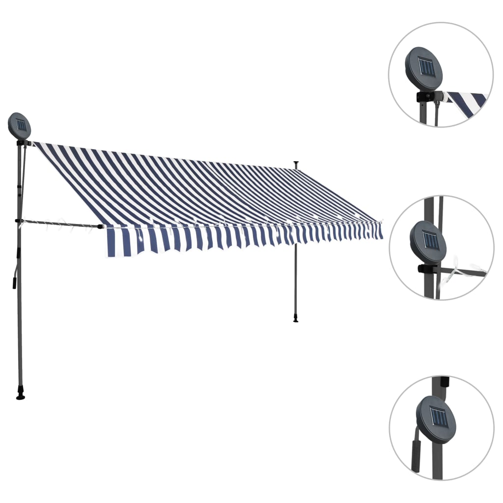 Vidaxl Luifel manually extendable with LED 350 cm blue and white