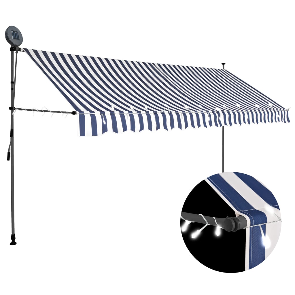 Vidaxl Luifel manually extendable with LED 400 cm blue and white