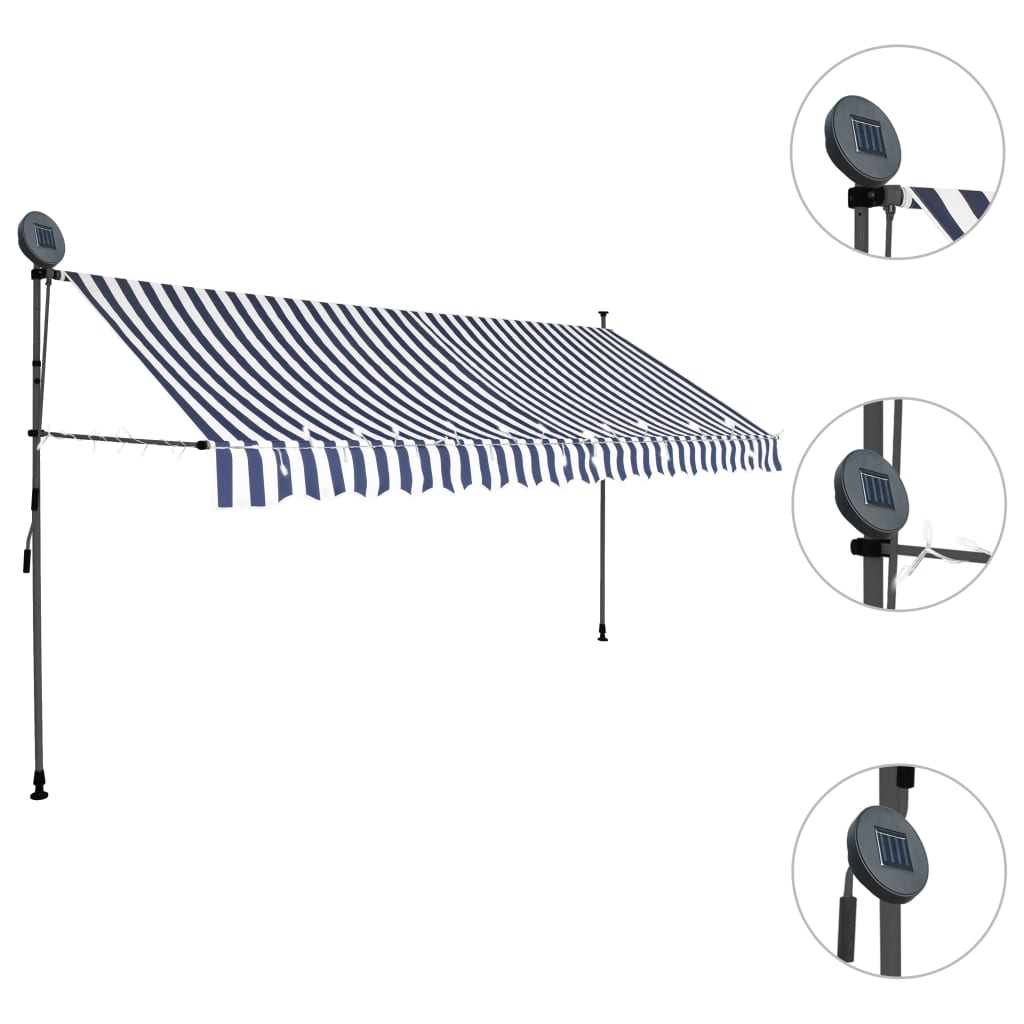 Vidaxl Luifel manually extendable with LED 400 cm blue and white