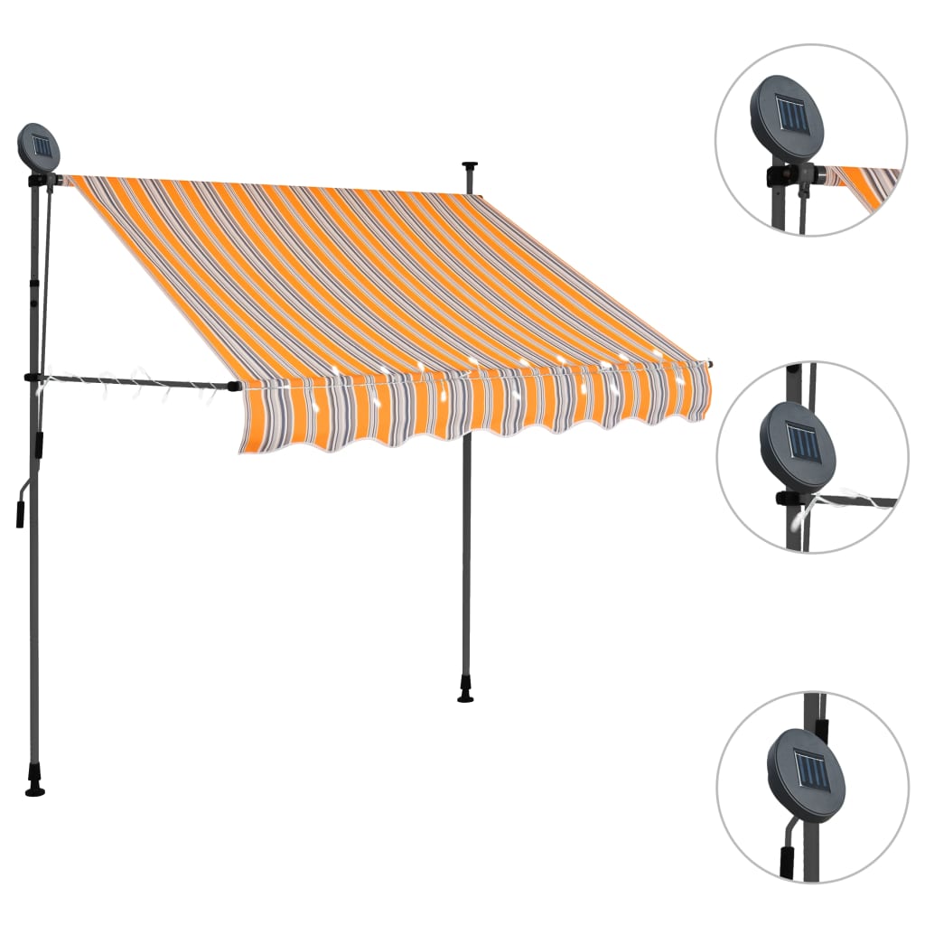 Bidaxl Luifel manuellt utdragbar med LED 150 cm gult och blått