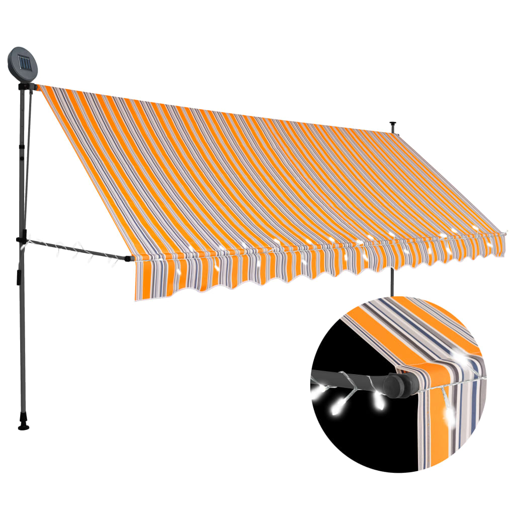 Vidaxl luifel extensible manuellement avec LED 400 cm jaune et bleu