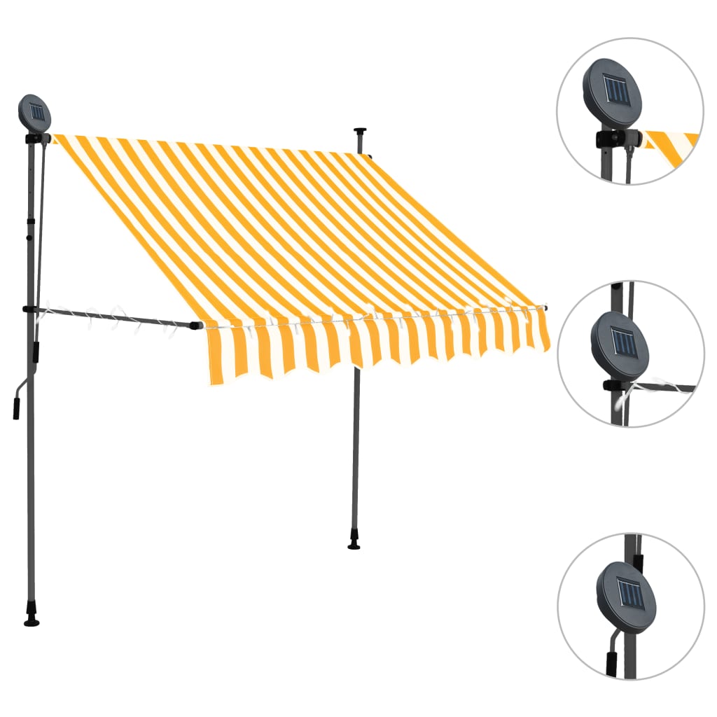 Bidaxl Luifel manuellt utdragbar med LED 150 cm vit och orange