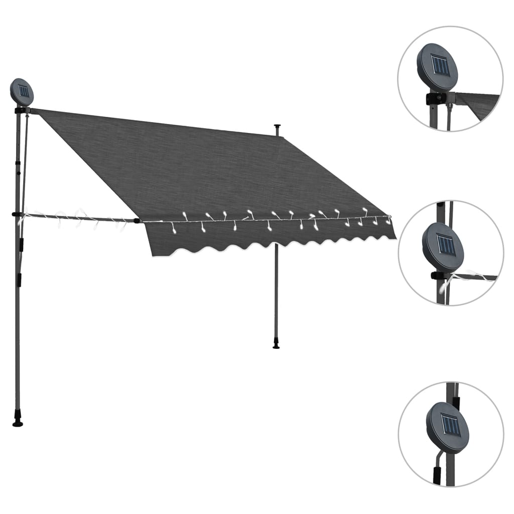 Vidaxl Luifel manually extendable with LED 300 cm anthracite -colored