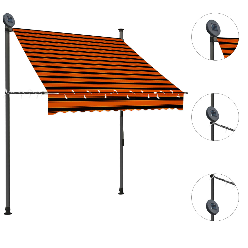 Vidaxl Luifel manually extendable with LED 150 cm orange and brown