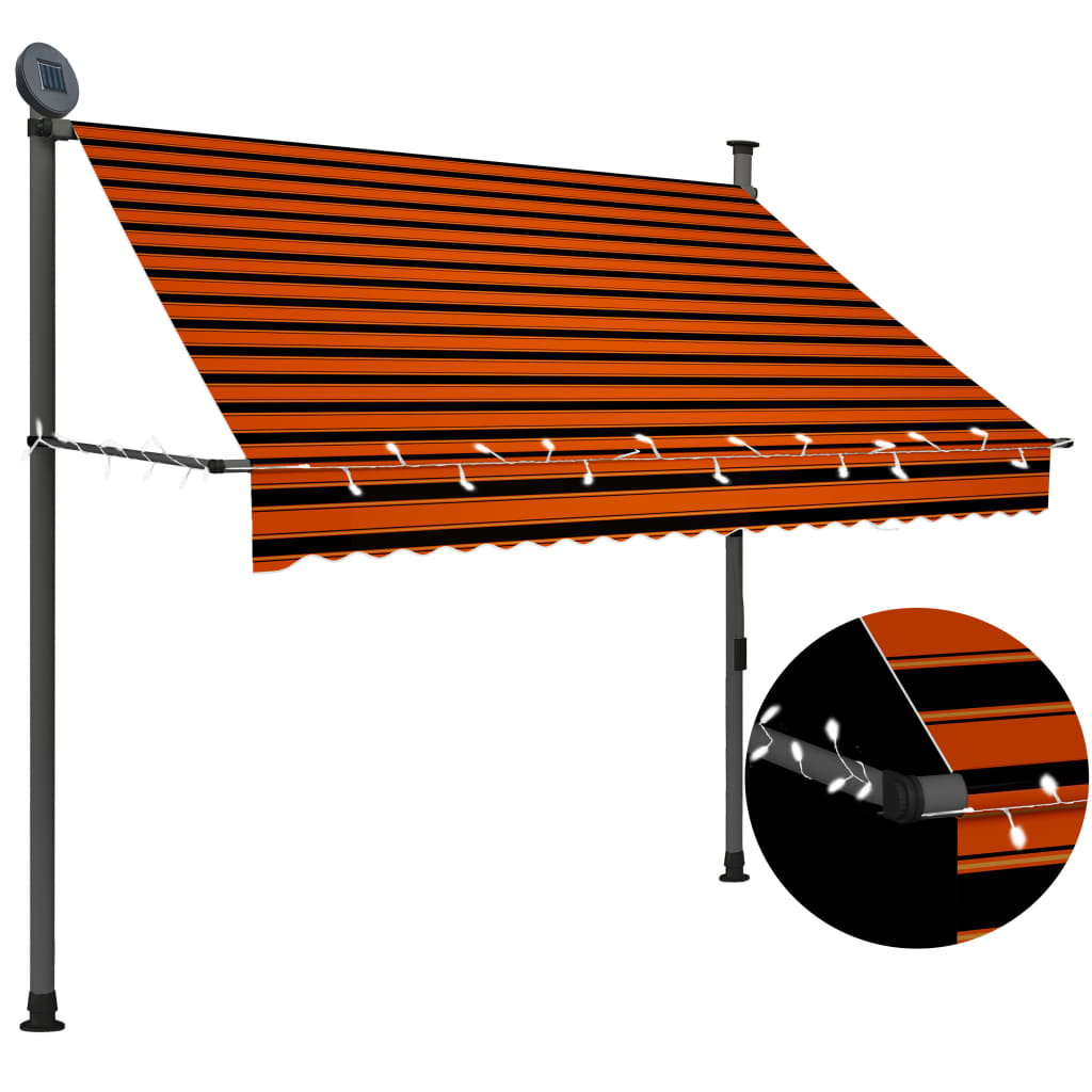 Vidaxl Luifel manually extendable with LED 200 cm orange and brown