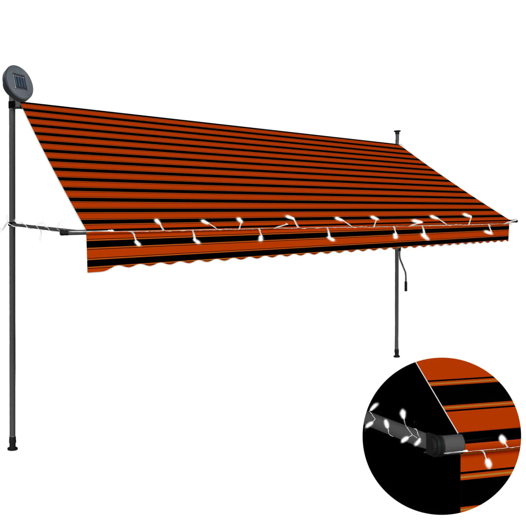 Vidaxl Luifel manually extendable with LED 350 cm orange and brown