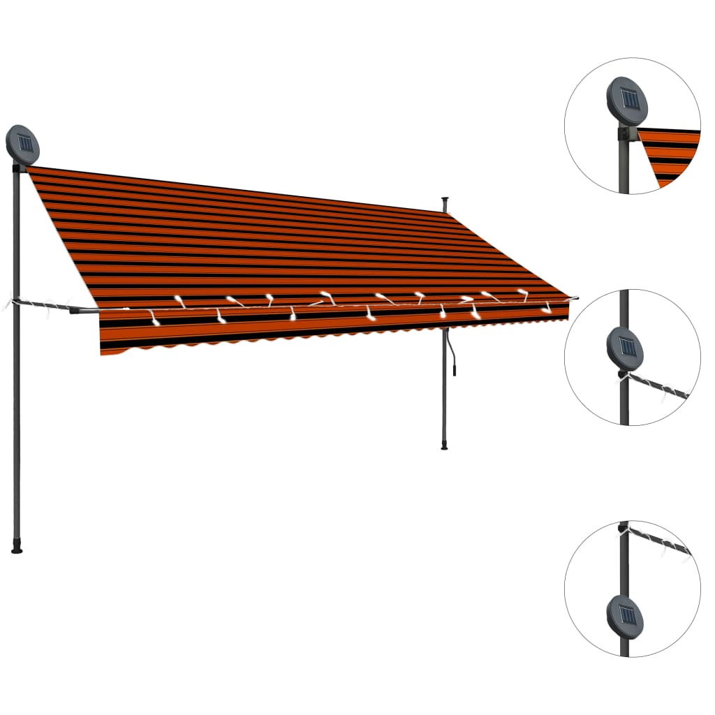 Vidaxl Luifel manually extendable with LED 350 cm orange and brown