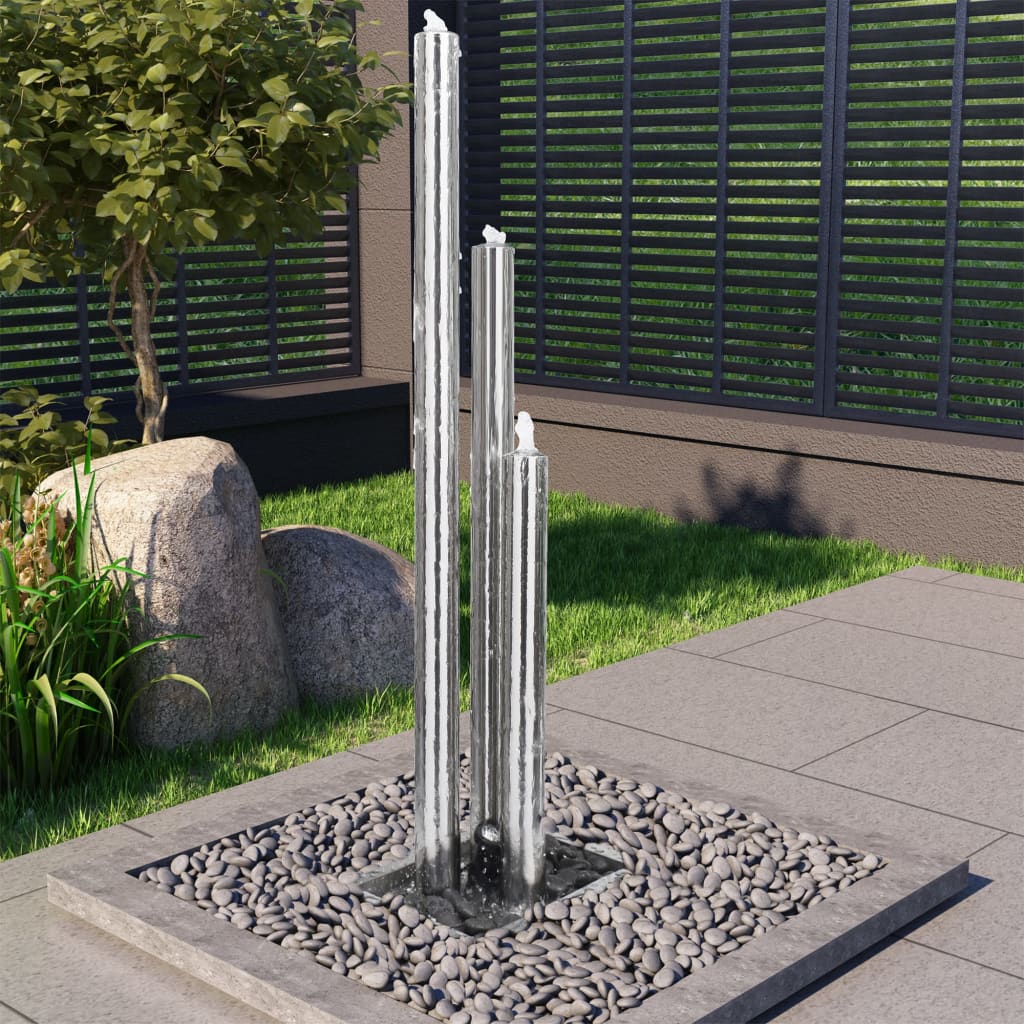 Vidaxl Garden Fountain 48x34x153 cm de acero inoxidable de color plateado