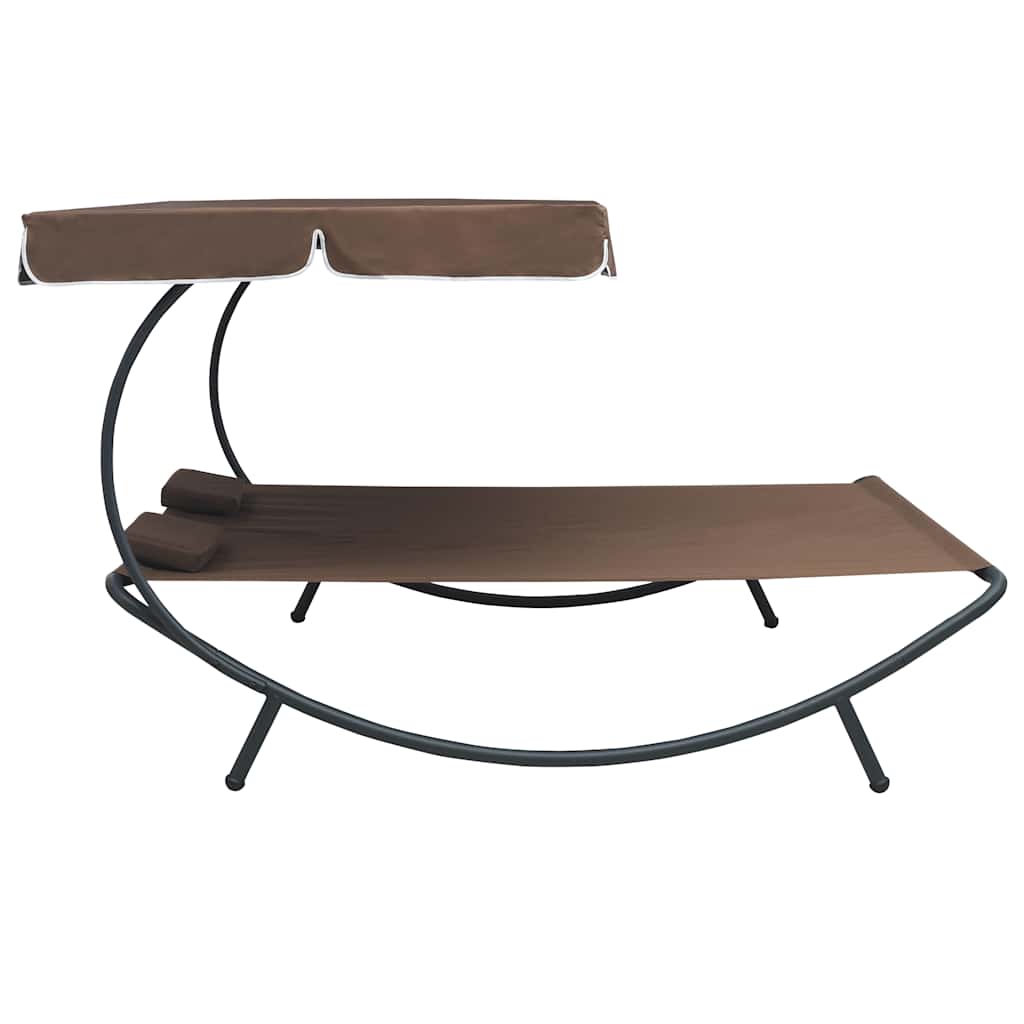 Vidaxl loungebed met luifel en kussens bruin