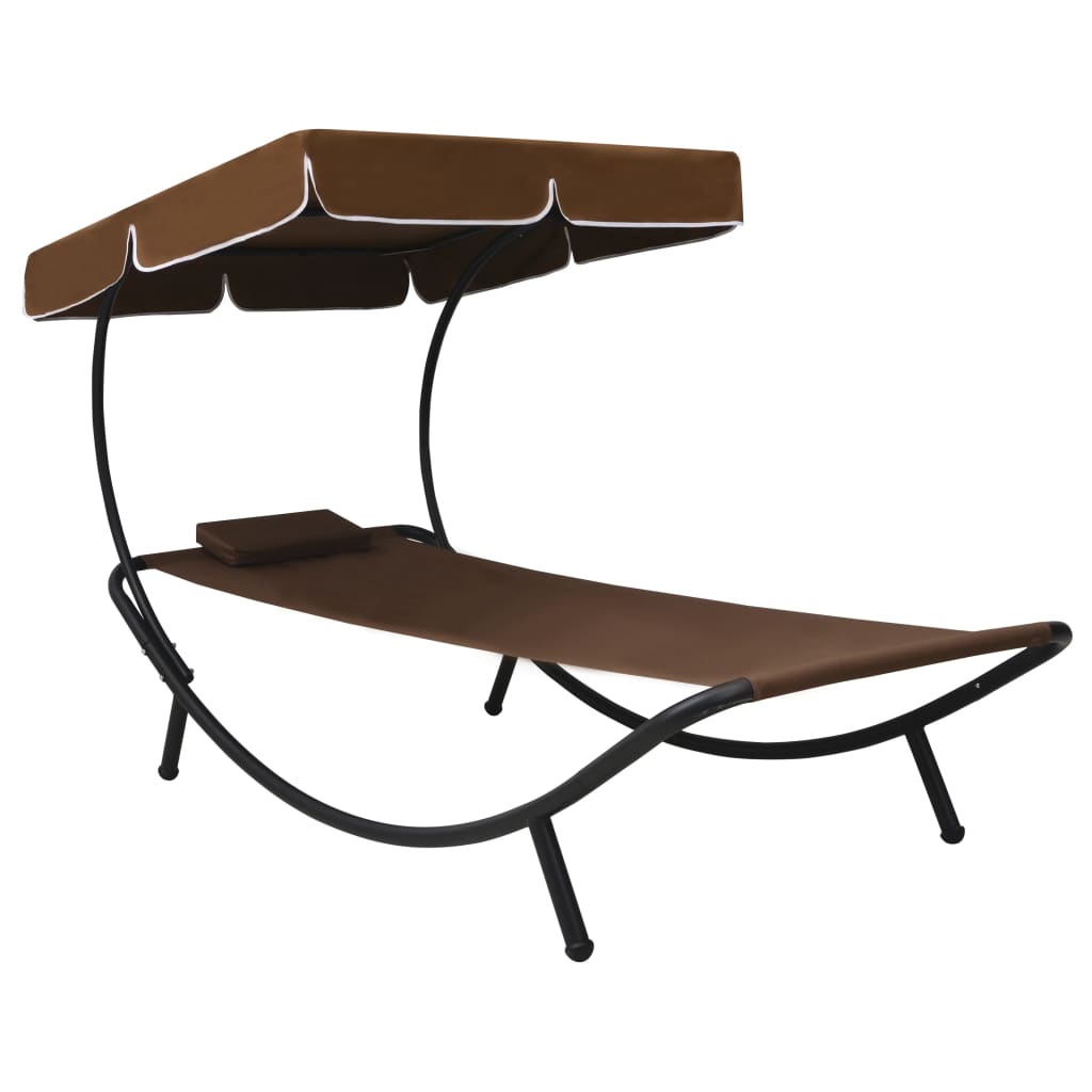 Vidaxl loungebed met luifel en kussen bruin