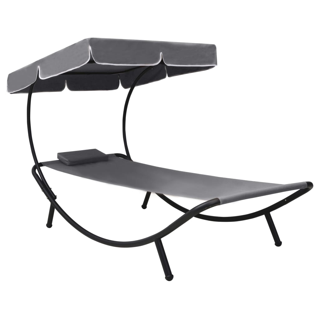 Vidaxl loungebed met luifel en kussen grijs