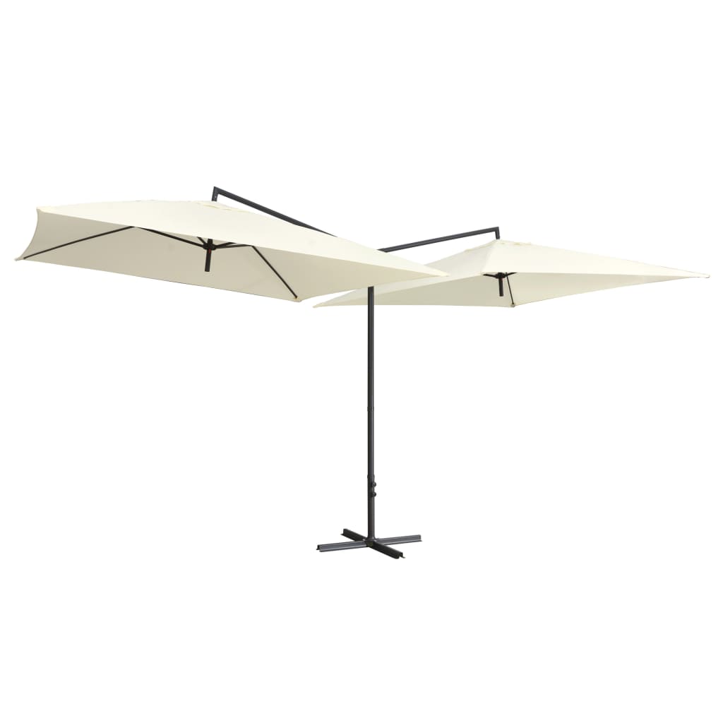 Vidaxl Parasol Double z jeklenim drogom 250x250 cm peska bela