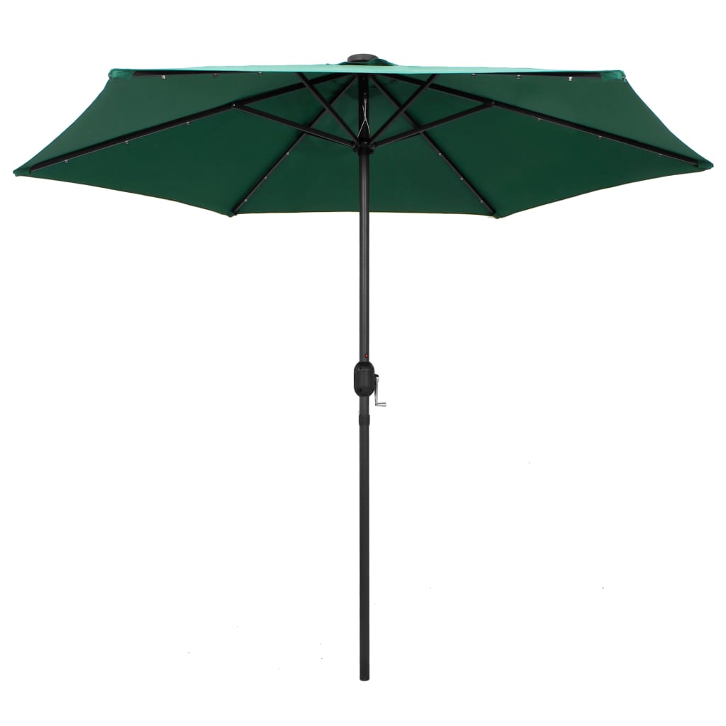 Parasol Vidaxl con iluminación LED y poste de aluminio de 270 cm verde