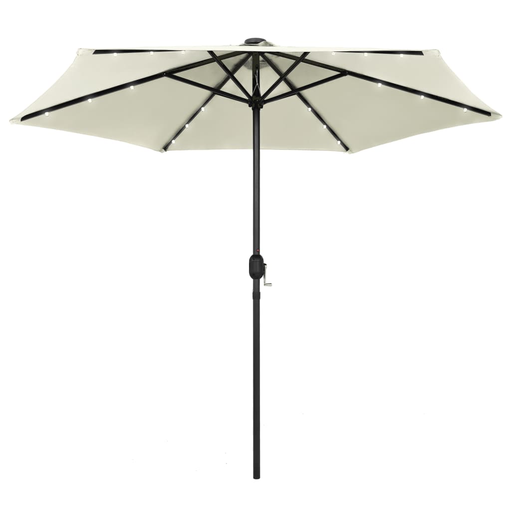 Vidaxl Parasol con iluminación LED y poste de aluminio de 270 cm de blanco arenoso