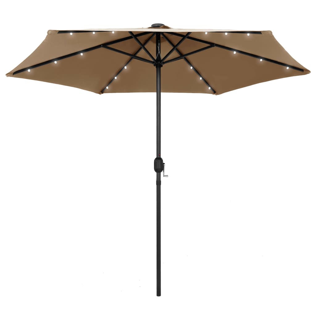 Vidaxl Parasol z LED osvetlitvijo in aluminijastim drogom 270 cm taupe