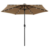 Vidaxl Parasol z LED osvetlitvijo in aluminijastim drogom 270 cm taupe