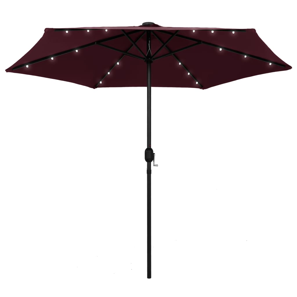 Vidaxl -Parasol mit LED -Beleuchtung Aluminiumpol 270 cm Bordeaux Rot