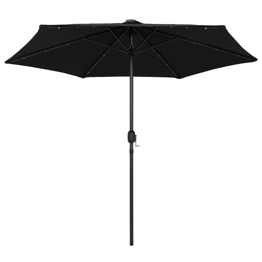 Parasol Vidaxl con iluminación LED y poste de aluminio de 270 cm negro