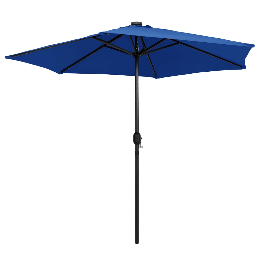 Parasol vidaxl avec éclairage LED et poteau en aluminium 270 cm bleu azure