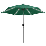 Parasol Vidaxl con iluminación LED y polo de aluminio de 300 cm verde