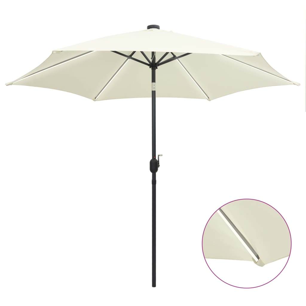 Bidaxl -parasol med LED -belysning och aluminiumstång 300 cm sandig vit