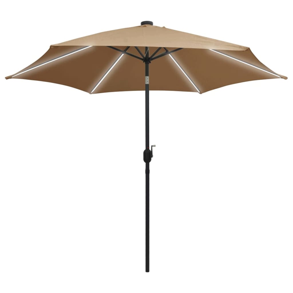 Vidaxl -Parasol mit LED -Beleuchtung und Aluminiumpol 300 cm Taupe